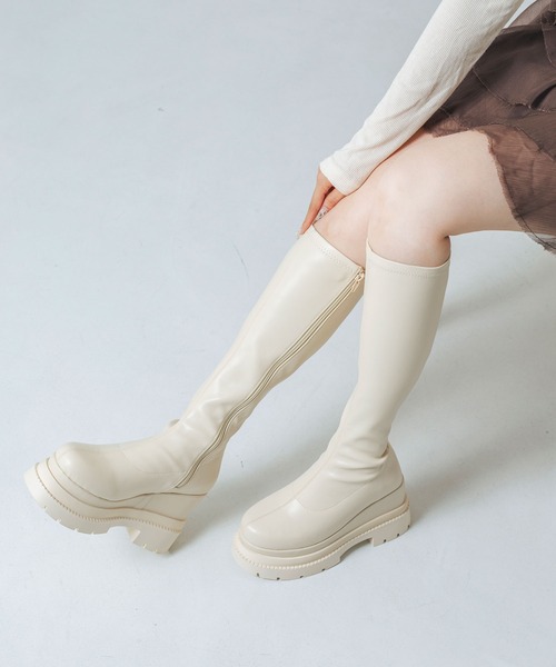 EVOL（イーボル）の「【XSサイズ・厚底】11cmストレッチロングブーツ IZ5835（ブーツ・レディース・アイボリー/ブラック・S/M/L/XS）」の9枚目の写真