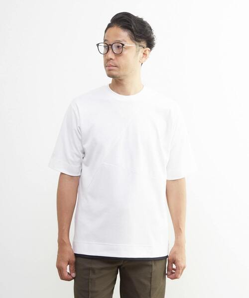 MEN'S MELROSE(メンズメルローズ)の「シルケットポンチ 同色ブロックパターンTシャツ | 接触冷感(Tシャツ/カットソー・メンズ・ブルーグレー/ブラック/ホワイト・2/3/4)」の2枚目の写真