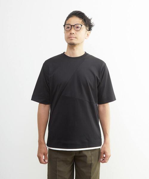 MEN'S MELROSE(メンズメルローズ)の「シルケットポンチ 同色ブロックパターンTシャツ | 接触冷感(Tシャツ/カットソー・メンズ・ブルーグレー/ブラック/ホワイト・2/3/4)」の6枚目の写真