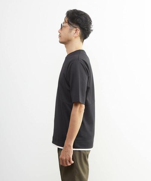 MEN'S MELROSE(メンズメルローズ)の「シルケットポンチ 同色ブロックパターンTシャツ | 接触冷感(Tシャツ/カットソー・メンズ・ブルーグレー/ブラック/ホワイト・2/3/4)」の7枚目の写真