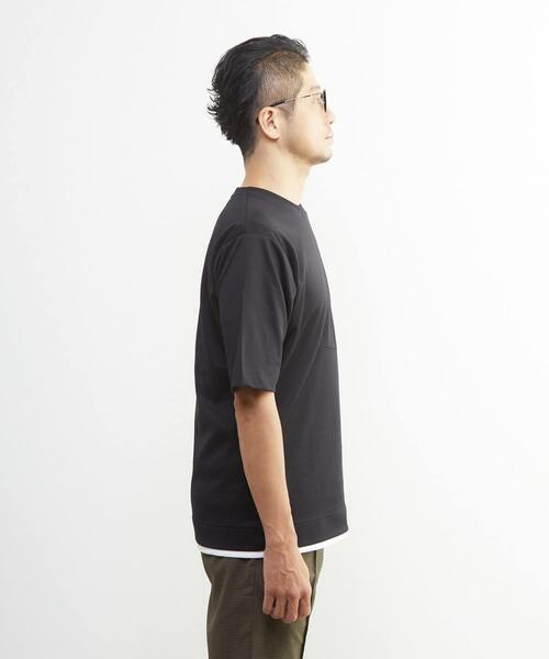 MEN'S MELROSE(メンズメルローズ)の「シルケットポンチ 同色ブロックパターンTシャツ | 接触冷感(Tシャツ/カットソー・メンズ・ブルーグレー/ブラック/ホワイト・2/3/4)」の9枚目の写真