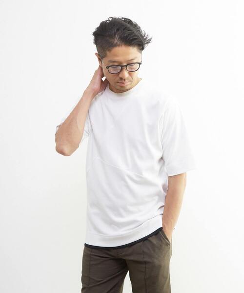 MEN'S MELROSE(メンズメルローズ)の「シルケットポンチ 同色ブロックパターンTシャツ | 接触冷感(Tシャツ/カットソー・メンズ・ブルーグレー/ブラック/ホワイト・2/3/4)」の20枚目の写真