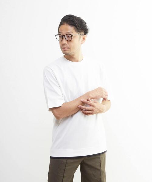 MEN'S MELROSE(メンズメルローズ)の「シルケットポンチ 同色ブロックパターンTシャツ | 接触冷感(Tシャツ/カットソー・メンズ・ブルーグレー/ブラック/ホワイト・2/3/4)」の21枚目の写真