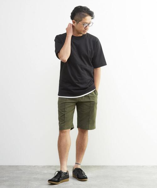 MEN'S MELROSE(メンズメルローズ)の「シルケットポンチ 同色ブロックパターンTシャツ | 接触冷感(Tシャツ/カットソー・メンズ・ブルーグレー/ブラック/ホワイト・2/3/4)」の4枚目の写真