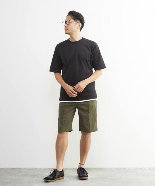 MEN'S MELROSE(メンズメルローズ)の「シルケットポンチ 同色ブロックパターンTシャツ | 接触冷感(Tシャツ/カットソー・メンズ・ブルーグレー/ブラック/ホワイト・2/3/4)」の5枚目の写真