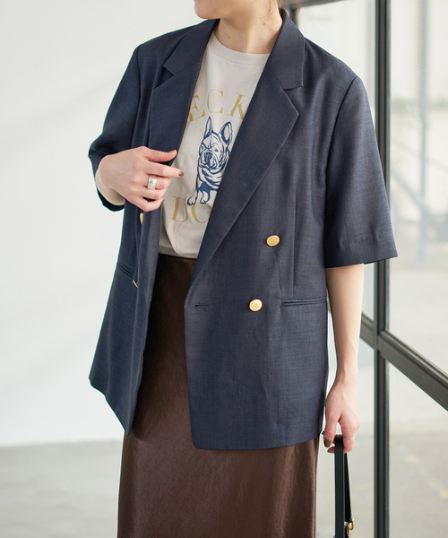 Spick & Span（スピックアンドスパン）の「《一部店舗+WEB限定 / 追加2》ドライクロスハーフスリーブジャケット（テーラードジャケット・レディース・タン/ネイビー・36/38）」の6枚目の写真