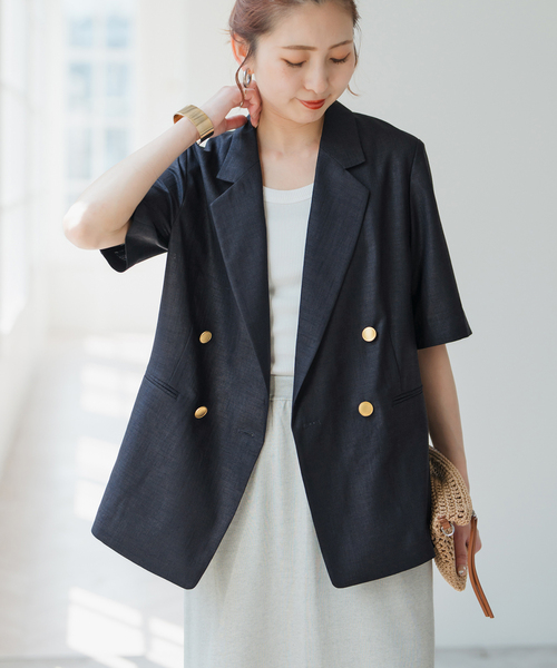 Spick & Span（スピックアンドスパン）の「《一部店舗+WEB限定 / 追加2》ドライクロスハーフスリーブジャケット（テーラードジャケット・レディース・タン/ネイビー・36/38）」の11枚目の写真