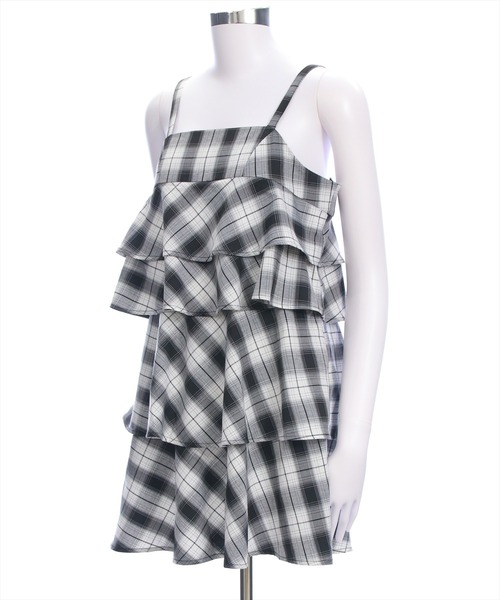 clear（クリア）の「チェック柄ティアードフリルミニワンピース［カジュアル ガーリー］≪SS新作≫（ワンピース・レディース・ボルドー/ブラック・F）」の7枚目の写真