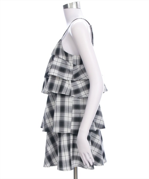 clear（クリア）の「チェック柄ティアードフリルミニワンピース［カジュアル ガーリー］≪SS新作≫（ワンピース・レディース・ボルドー/ブラック・F）」の8枚目の写真