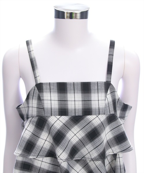 clear（クリア）の「チェック柄ティアードフリルミニワンピース［カジュアル ガーリー］≪SS新作≫（ワンピース・レディース・ボルドー/ブラック・F）」の13枚目の写真