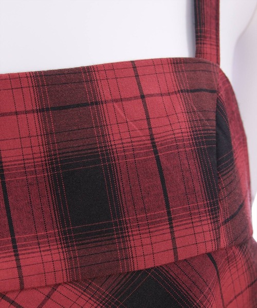 clear（クリア）の「チェック柄ティアードフリルミニワンピース［カジュアル ガーリー］≪SS新作≫（ワンピース・レディース・ボルドー/ブラック・F）」の5枚目の写真