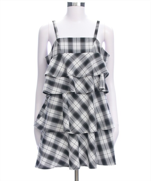 clear（クリア）の「チェック柄ティアードフリルミニワンピース［カジュアル ガーリー］≪SS新作≫（ワンピース・レディース・ボルドー/ブラック・F）」の15枚目の写真