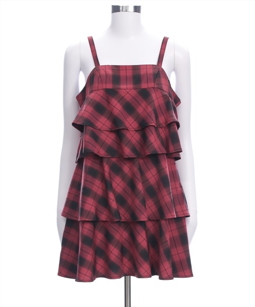 clear（クリア）の「チェック柄ティアードフリルミニワンピース［カジュアル ガーリー］≪SS新作≫（ワンピース・レディース・ボルドー/ブラック・F）」の16枚目の写真