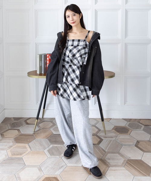 clear（クリア）の「チェック柄ティアードフリルミニワンピース［カジュアル ガーリー］≪SS新作≫（ワンピース・レディース・ボルドー/ブラック・F）」の19枚目の写真