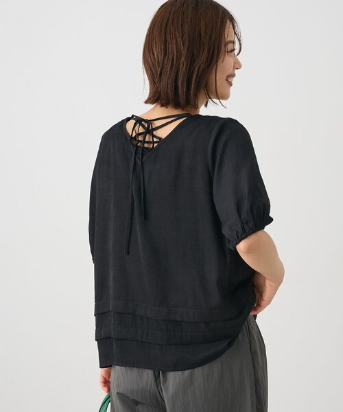 CRAFT STANDARD BOUTIQUE(クラフトスタンダードブティック)の「バックレースアップバルーンスリーブブラウス(シャツ/ブラウス・レディース・アイボリー/サックスブルー/ブラック・FREE)」の3枚目の写真