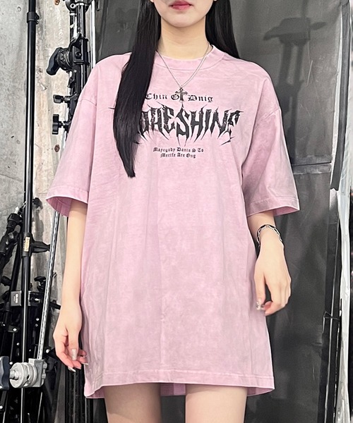 Figments(フィグメンツ)の「ダーティ加工メタルロゴビッグT(Tシャツ/カットソー・レディース・ピンク/ホワイト・FREE)」の4枚目の写真