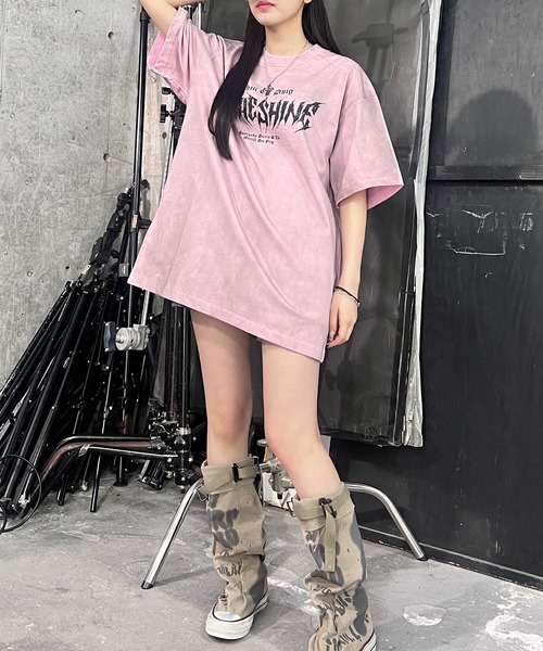 Figments(フィグメンツ)の「ダーティ加工メタルロゴビッグT(Tシャツ/カットソー・レディース・ピンク/ホワイト・FREE)」の5枚目の写真