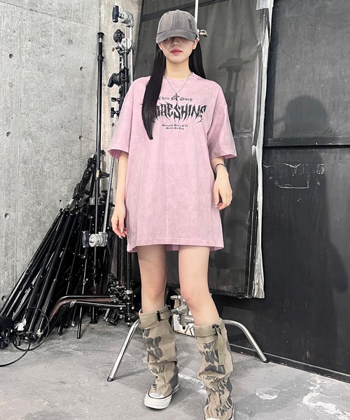 Figments(フィグメンツ)の「ダーティ加工メタルロゴビッグT(Tシャツ/カットソー・レディース・ピンク/ホワイト・FREE)」の6枚目の写真