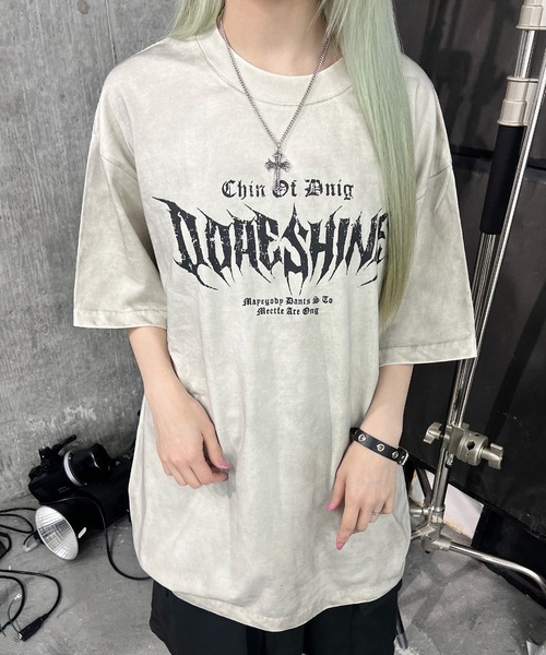Figments(フィグメンツ)の「ダーティ加工メタルロゴビッグT(Tシャツ/カットソー・レディース・ピンク/ホワイト・FREE)」の7枚目の写真