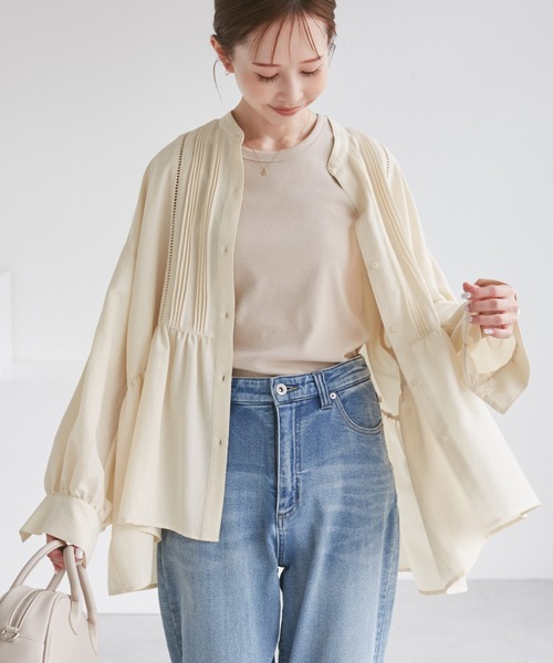 セール】【UVケア・防シワ】羽織れるピンタックデザインペプラムシャツ