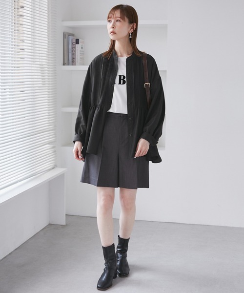 ROPE' PICNIC（ロペピクニック）の「【UVケア・防シワ】羽織れるピンタックデザインペプラムシャツ（シャツ/ブラウス・レディース・ダークブラウン/サックスブルー/クリーム/オフホワイト/ブラック・M/S）」の6枚目の写真