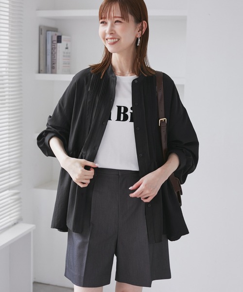 ROPE' PICNIC（ロペピクニック）の「【UVケア・防シワ】羽織れるピンタックデザインペプラムシャツ（シャツ/ブラウス・レディース・ダークブラウン/サックスブルー/クリーム/オフホワイト/ブラック・M/S）」の9枚目の写真