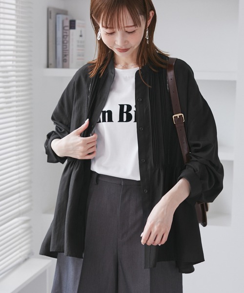 ROPE' PICNIC（ロペピクニック）の「【UVケア・防シワ】羽織れるピンタックデザインペプラムシャツ（シャツ/ブラウス・レディース・ダークブラウン/サックスブルー/クリーム/オフホワイト/ブラック・M/S）」の10枚目の写真