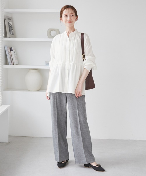 ROPE' PICNIC（ロペピクニック）の「【UVケア・防シワ】羽織れるピンタックデザインペプラムシャツ（シャツ/ブラウス・レディース・ダークブラウン/サックスブルー/クリーム/オフホワイト/ブラック・M/S）」の13枚目の写真