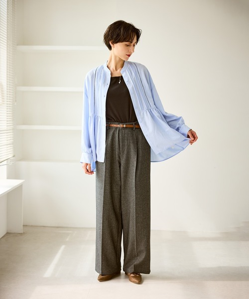 セール】【UVケア・防シワ】羽織れるピンタックデザインペプラムシャツ