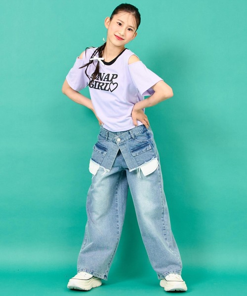 ANAP GｉRL（アナップガール）の「レイヤード デザイン デニム ワイド パンツ（デニムパンツ・キッズ・ライトブルー/ブルー・S/M/XS）」の15枚目の写真