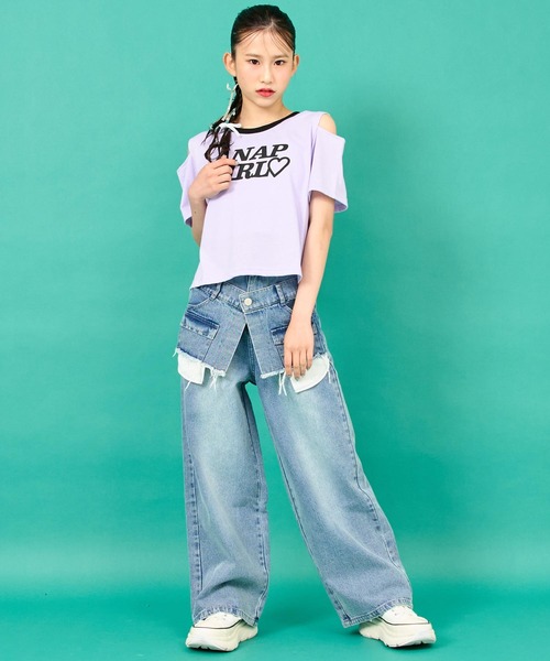 ANAP GｉRL（アナップガール）の「レイヤード デザイン デニム ワイド パンツ（デニムパンツ・キッズ・ライトブルー/ブルー・S/M/XS）」の16枚目の写真