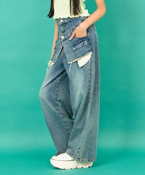 ANAP GｉRL（アナップガール）の「レイヤード デザイン デニム ワイド パンツ（デニムパンツ・キッズ・ライトブルー/ブルー・S/M/XS）」の18枚目の写真