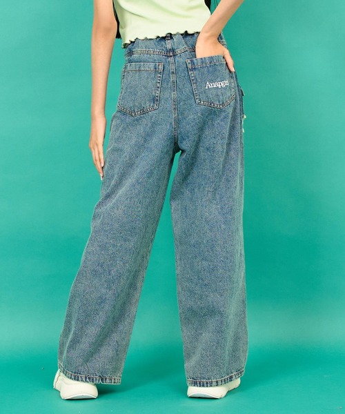 ANAP GｉRL（アナップガール）の「レイヤード デザイン デニム ワイド パンツ（デニムパンツ・キッズ・ライトブルー/ブルー・S/M/XS）」の19枚目の写真
