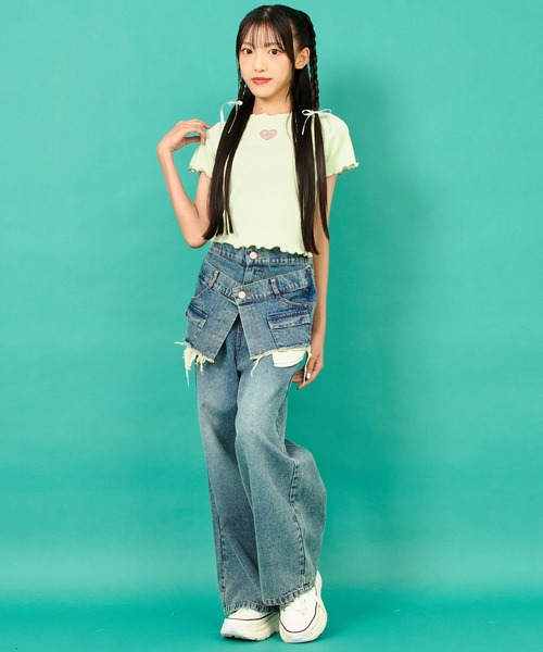 ANAP GｉRL（アナップガール）の「レイヤード デザイン デニム ワイド パンツ（デニムパンツ・キッズ・ライトブルー/ブルー・S/M/XS）」の20枚目の写真