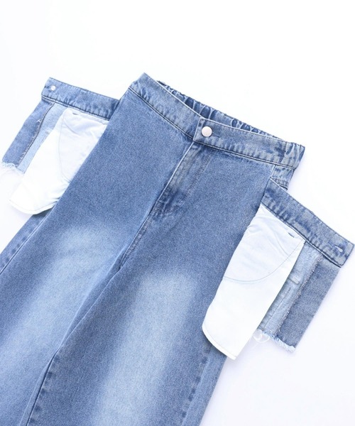 ANAP GｉRL（アナップガール）の「レイヤード デザイン デニム ワイド パンツ（デニムパンツ・キッズ・ライトブルー/ブルー・S/M/XS）」の3枚目の写真