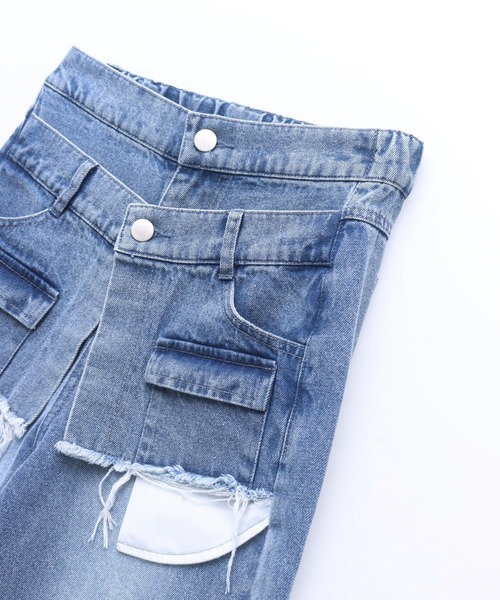 ANAP GｉRL（アナップガール）の「レイヤード デザイン デニム ワイド パンツ（デニムパンツ・キッズ・ライトブルー/ブルー・S/M/XS）」の5枚目の写真