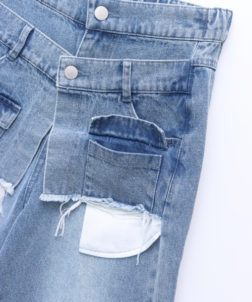 ANAP GｉRL（アナップガール）の「レイヤード デザイン デニム ワイド パンツ（デニムパンツ・キッズ・ライトブルー/ブルー・S/M/XS）」の6枚目の写真