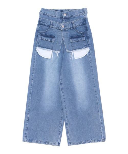ANAP GｉRL（アナップガール）の「レイヤード デザイン デニム ワイド パンツ（デニムパンツ・キッズ・ライトブルー/ブルー・S/M/XS）」の10枚目の写真