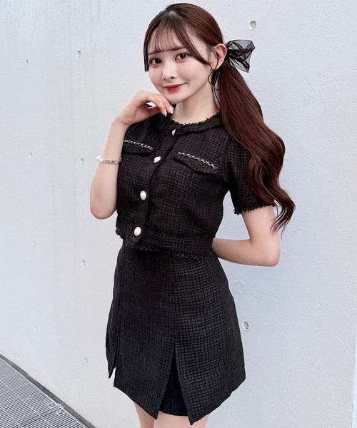 NOMAE（ノーマエ）の「ノーカラーツィードトップス（シャツ/ブラウス・レディース・アイボリー/ブラック/ブルー・FREE）」の2枚目の写真