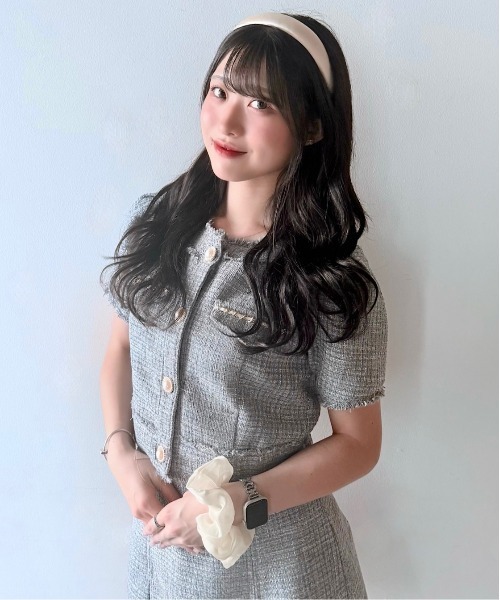 NOMAE（ノーマエ）の「ノーカラーツィードトップス（シャツ/ブラウス・レディース・アイボリー/ブラック/ブルー・FREE）」の10枚目の写真