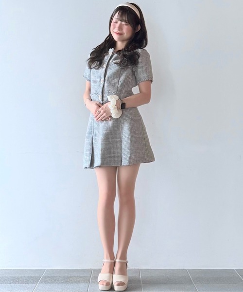 NOMAE（ノーマエ）の「ノーカラーツィードトップス（シャツ/ブラウス・レディース・アイボリー/ブラック/ブルー・FREE）」の12枚目の写真