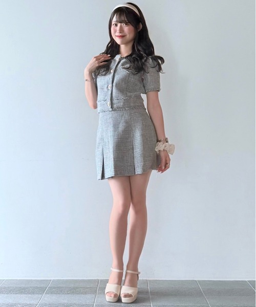 NOMAE（ノーマエ）の「ノーカラーツィードトップス（シャツ/ブラウス・レディース・アイボリー/ブラック/ブルー・FREE）」の4枚目の写真