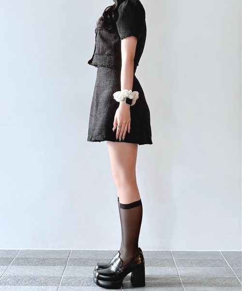 NOMAE（ノーマエ）の「ノーカラーツィードトップス（シャツ/ブラウス・レディース・アイボリー/ブラック/ブルー・FREE）」の8枚目の写真