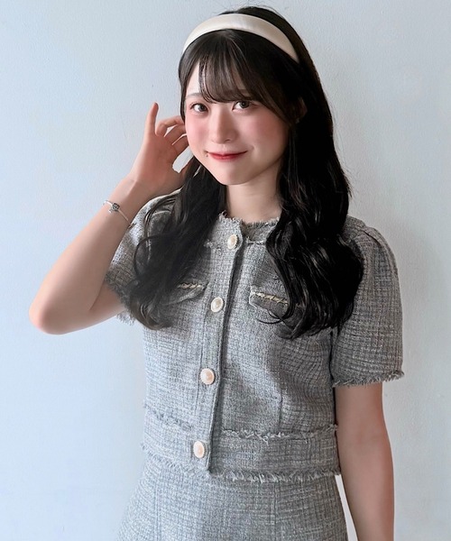 NOMAE（ノーマエ）の「ノーカラーツィードトップス（シャツ/ブラウス・レディース・アイボリー/ブラック/ブルー・FREE）」の11枚目の写真