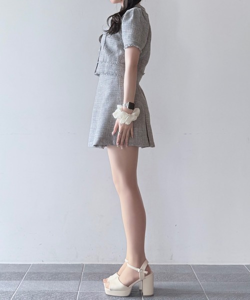 NOMAE（ノーマエ）の「ノーカラーツィードトップス（シャツ/ブラウス・レディース・アイボリー/ブラック/ブルー・FREE）」の6枚目の写真