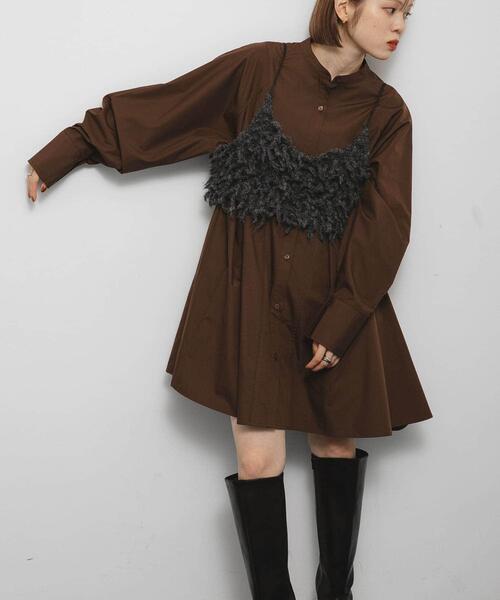 KBF(ケイビーエフ)の「WIDEフレアミニシャツワンピース(ワンピース・レディース・ブルー系その他/オフホワイト/ブラウン・ONE)」の8枚目の写真