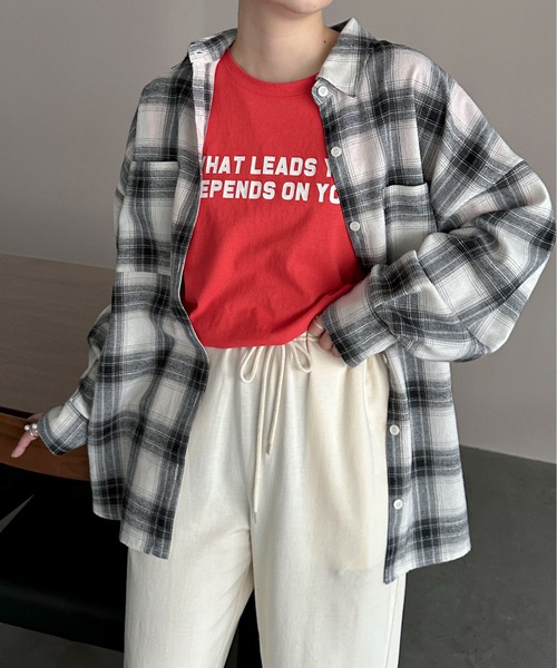 PILIT(ピリット)の「チェックBIGシャツ(シャツ/ブラウス・レディース・ブラウン/オフホワイト・MEDIUM)」の15枚目の写真