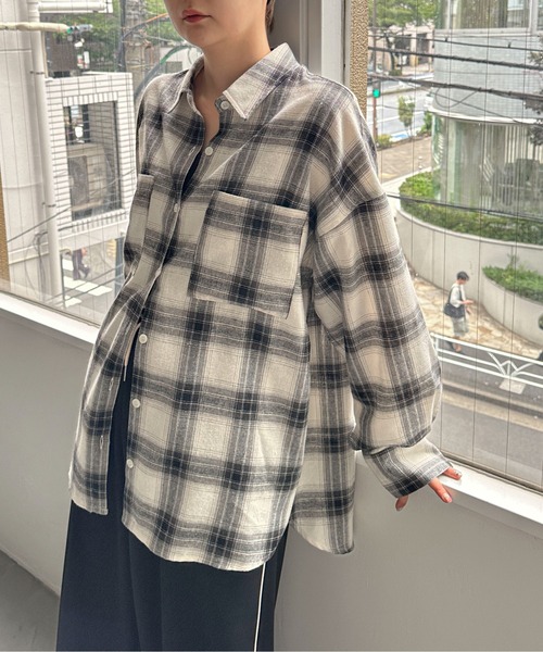 PILIT(ピリット)の「チェックBIGシャツ(シャツ/ブラウス・レディース・ブラウン/オフホワイト・MEDIUM)」の12枚目の写真