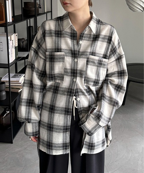 PILIT(ピリット)の「チェックBIGシャツ(シャツ/ブラウス・レディース・ブラウン/オフホワイト・MEDIUM)」の13枚目の写真