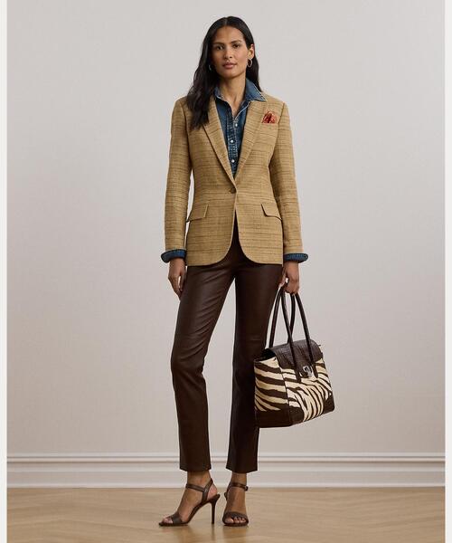 セール】ヘリンボーン リネンブレンド ツイード ブレザー（テーラード